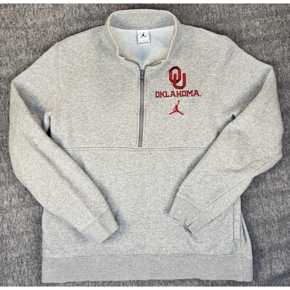 Mens Jordan OU Oklahoma Sooners 1/2 Zip Fleece Pullover Sweater/Jacket Large